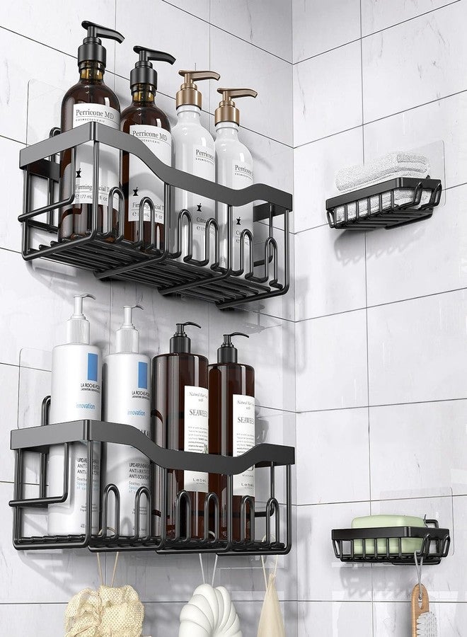 iSTAR Metal Wall Mounted Bathroom Shelves with Hooks | Self Adhesive Multipurpose Toiletries Organiser Racks | Rust Proof Shower Caddy for Skincare, Cosmetic, Bathroom, Kitchen, Living Room (Set of 4) - Image 1